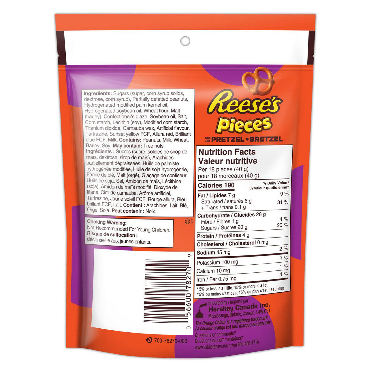 Reese's Pieces with Pretzel Candy 170g/6 oz. Bag Back Side